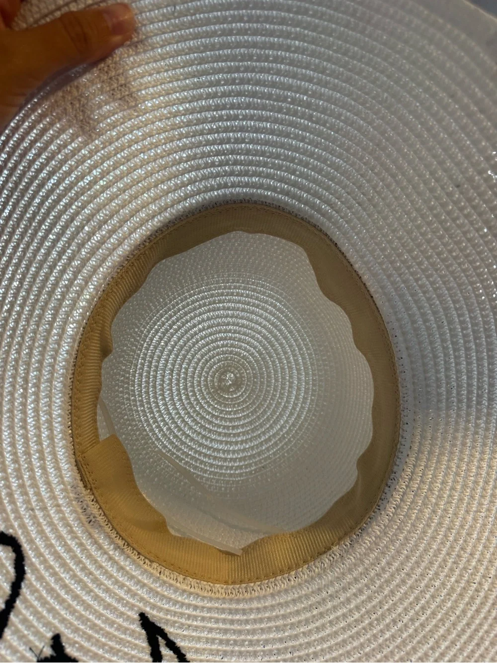 Cream Straw Sun Hat with Black Band and 'Just Married' Script